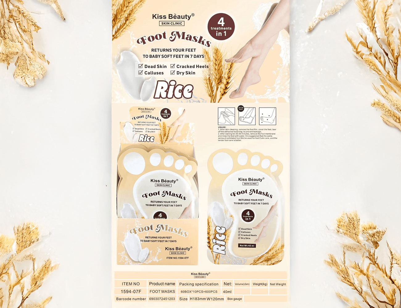 Mascarilla para pies de arroz