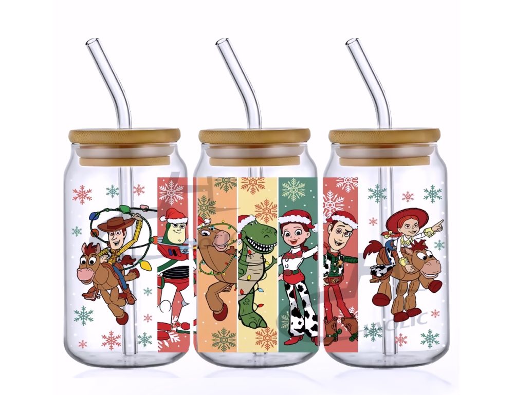 VASO DE VIDRIO CON TAPA 550ML TOY STORY NAVIDAD