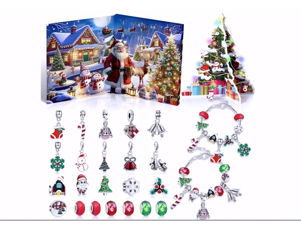 CALENDARIO ADVIENTO PULSERA + CHARNS PLATEADO PAPA NOEL